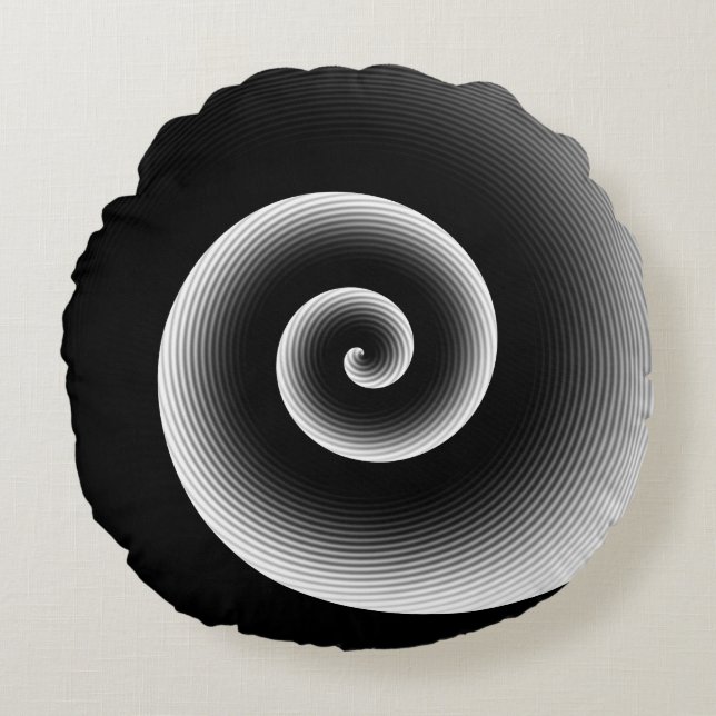 Contemporary Black & White Stylish Artistic Twirl Round Pillow (Front)
