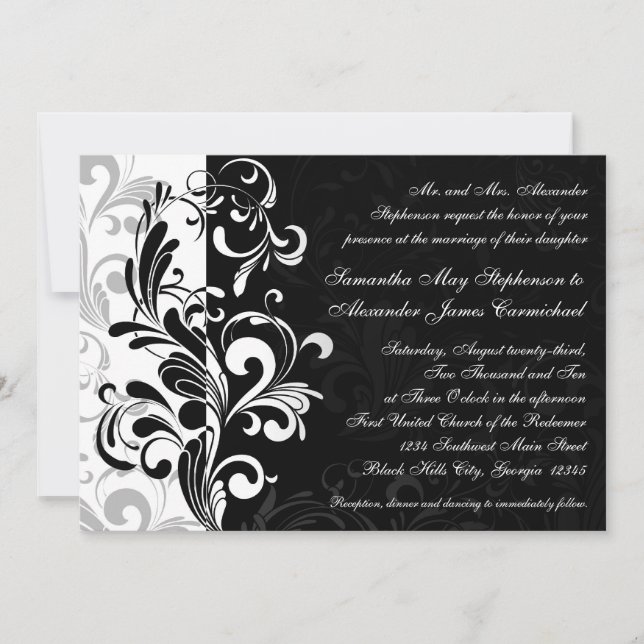 Contemporary Black/White Swirl Wedding Invitations (Front)