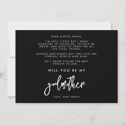 Contemporary Black Will you be my Godmother card
