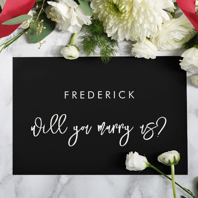 Contemporary black Will you marry us proposal card (Creator Uploaded)