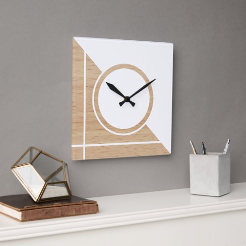 Contemporary Block Circle Stripes On Faux Wooden Square Wall Clock