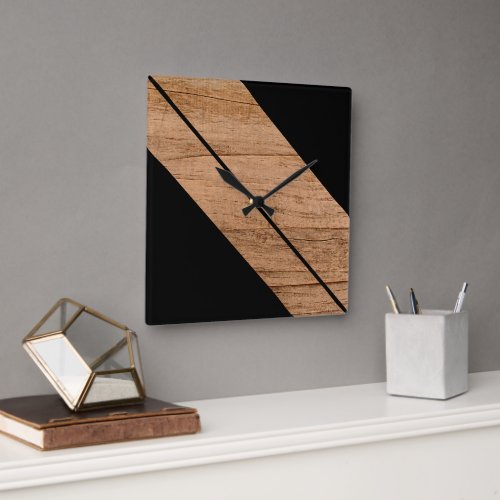 Contemporary Block Stripes On Faux Wooden Square Wall Clock