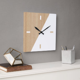 Contemporary Block Stripes On Faux Wooden Square Wall Clock