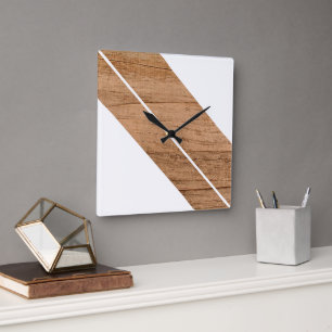 Contemporary Block Stripes On Faux Wooden Square Wall Clock