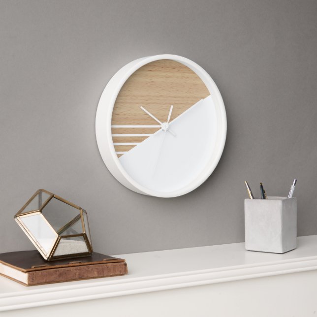 Contemporary Block Stripes Pattern On Faux Wooden Clock (Office)