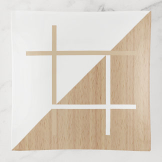 Contemporary Block Stripes Pattern On Faux Wooden Trinket Tray