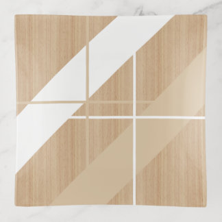 Contemporary Block Stripes Pattern On Faux Wooden Trinket Tray