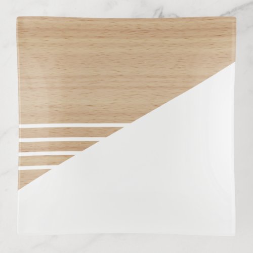 Contemporary Block Stripes Pattern On Faux Wooden Trinket Tray