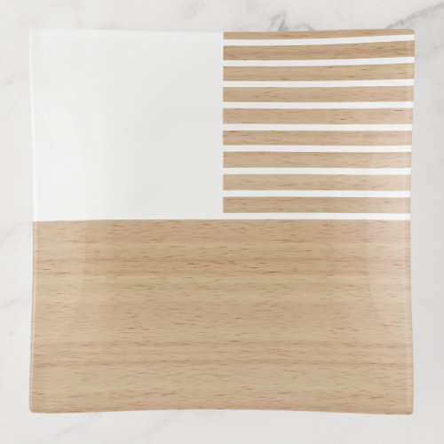 Contemporary Block Stripes Pattern On Faux Wooden Trinket Tray