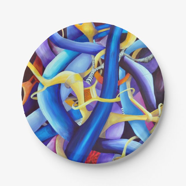 Contemporary Blue Abstract - Depth Illusion Paper Plates (Front)