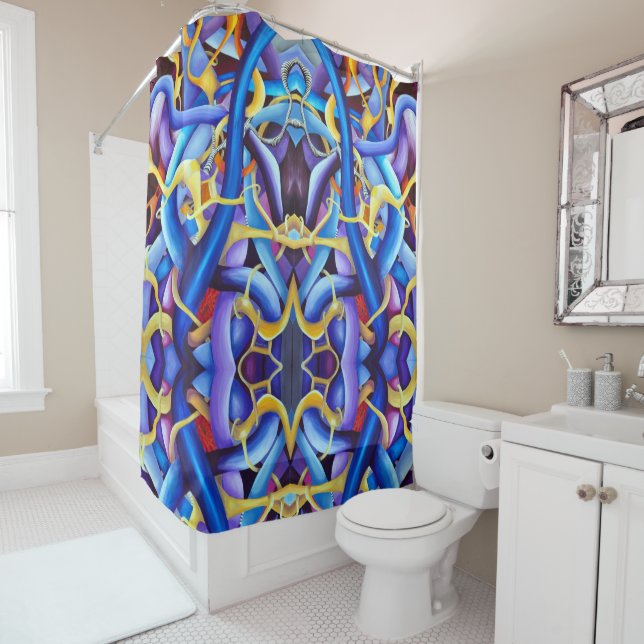 Contemporary Blue Abstract - Depth Illusion Shower Curtain (In Situ)