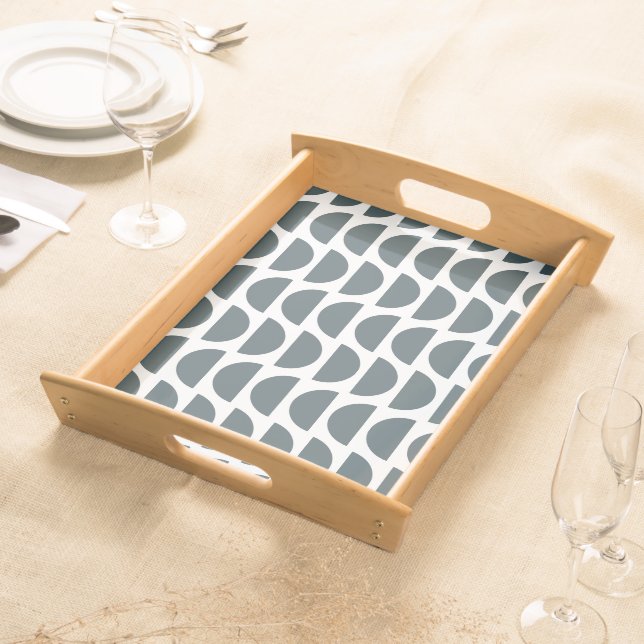 Contemporary Blue Abstract Geometric Print Serving Tray (Front)