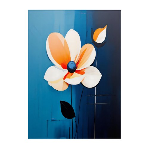 Contemporary Blue and Orange Floral Acrylic Art