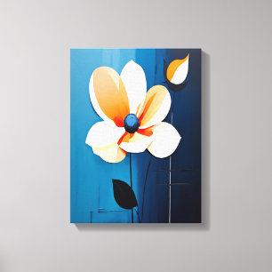 Contemporary Blue and Orange Floral Art Canvas Print
