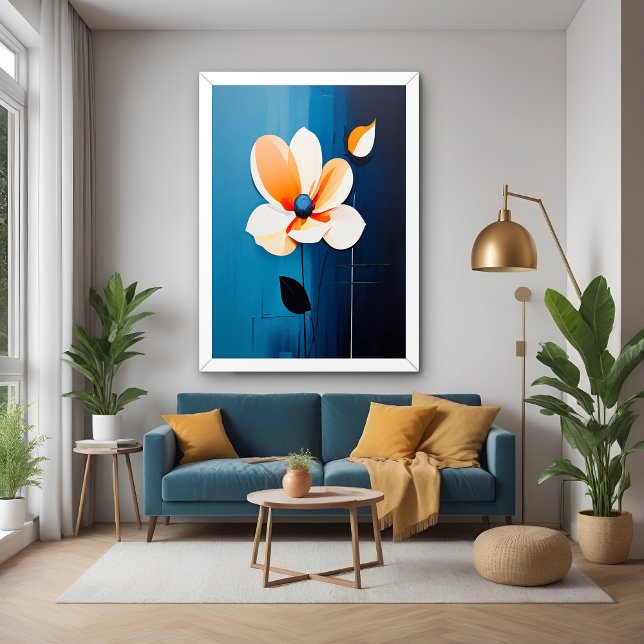 Contemporary Blue and Orange Floral Art Poster (Creator Uploaded)