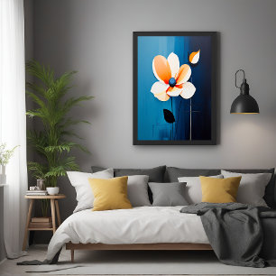 Contemporary Blue and Orange Floral Art Poster