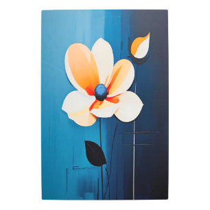 Contemporary Blue and Orange Floral Metal Wall Art