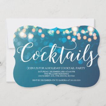 Contemporary Blue Bokeh Cocktail Party Invitation by celebrateitholidays at Zazzle