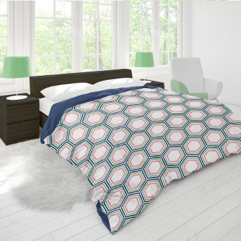 Contemporary Blue Green Pink Honeycomb Pattern Duvet Cover by heartlockedhome at Zazzle