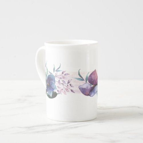 Contemporary Blue Hydrangea Floral Bone China Mug