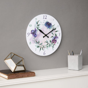 Contemporary Blue Hydrangea Wreath Large Clock