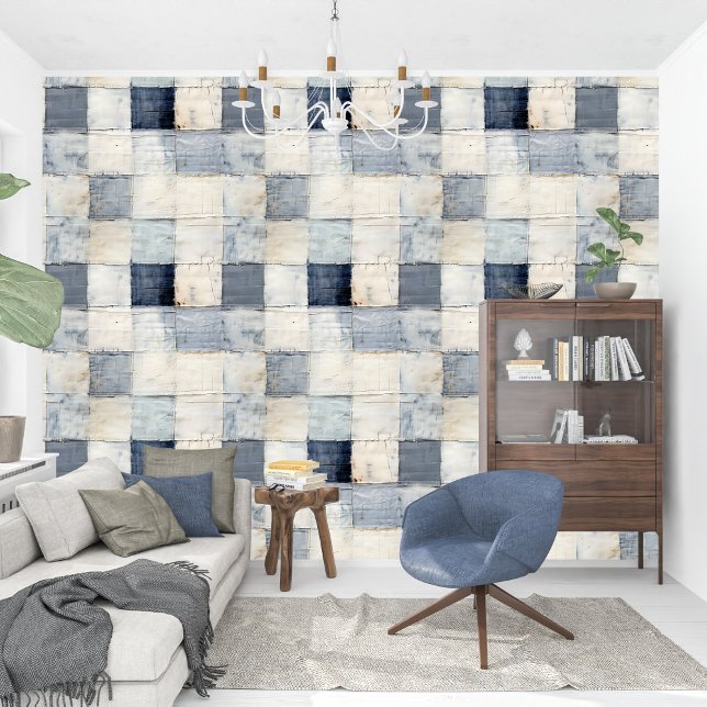 Contemporary blue indigo collage paper texture wallpaper  (Contemporary blue indigo collage paper texture wallpaper)