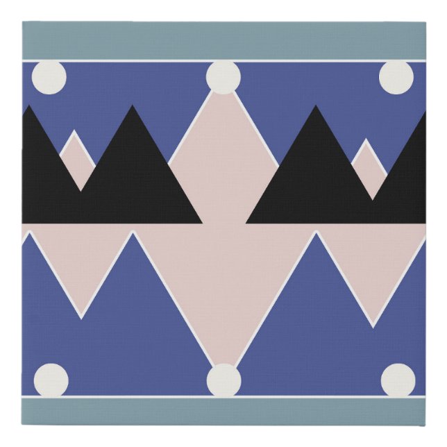 Contemporary Blue Pink Black & Teal Geometric Faux Canvas Print (Front)