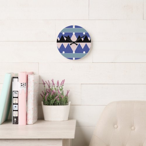 Contemporary Blue Pink Black  Teal Geometric Round Clock