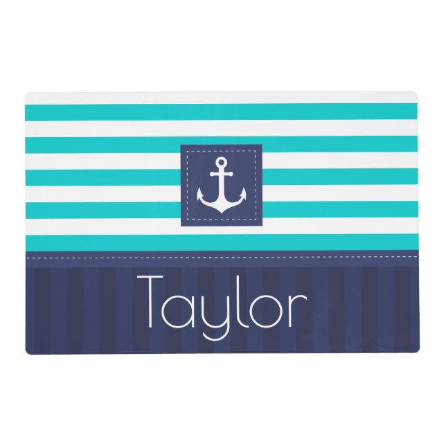 Contemporary Blue Stripes Nautical Design Custom Placemat (Front)