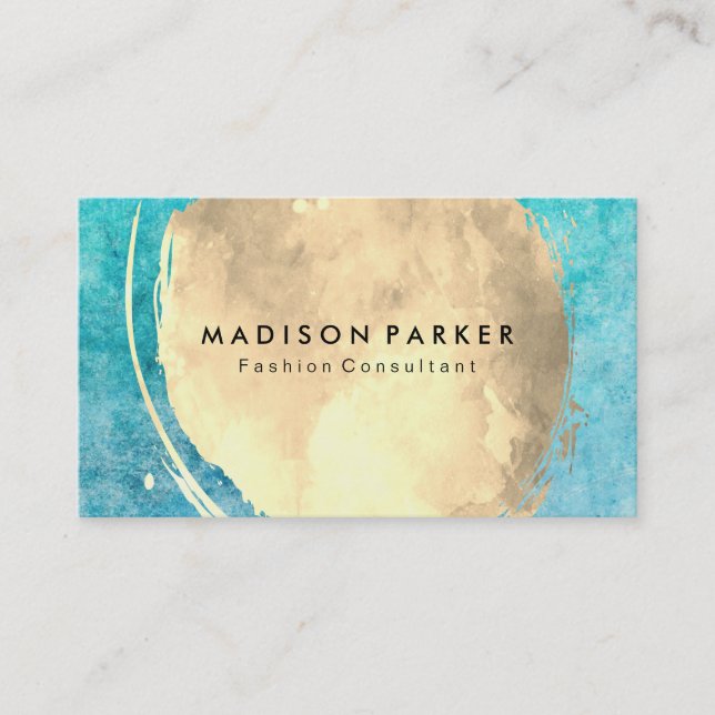 Contemporary Blue Texture Watercolor Brushed Business Card (Front)