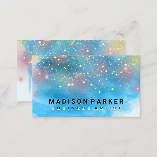 Contemporary Blue Watercolor  Star Gold Dust Business Card