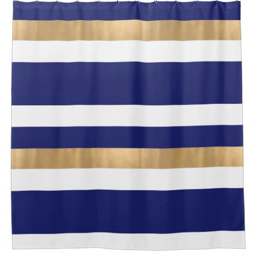 Contemporary Blue White and Gold Shower Curtain