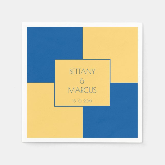 Contemporary Blue & Yellow Checkered Napkins (Front)