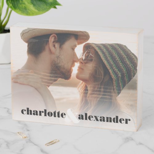 Contemporary bold font ampersand photo wedding wooden box sign