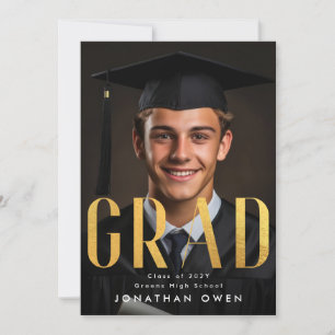 Contemporary Bold Yellow Gold Foil GRAD Photo Announcement