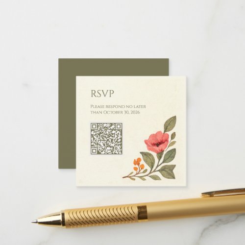 Contemporary Botanical QR Code Floral Wedding Enclosure Card