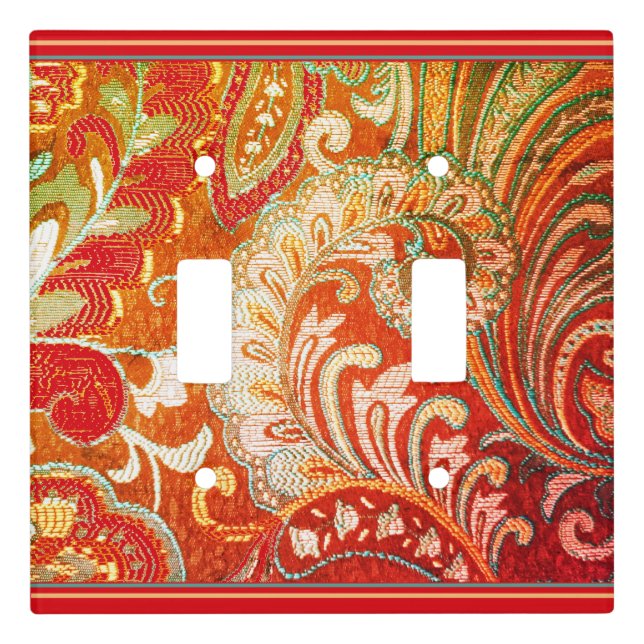 Contemporary Brocade Rich Red, Orange Yellow Light Switch Cover (Front)