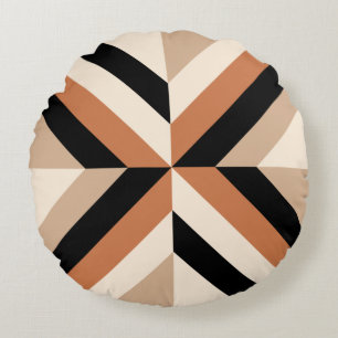 Contemporary Brown Black Geometric Round Pillow