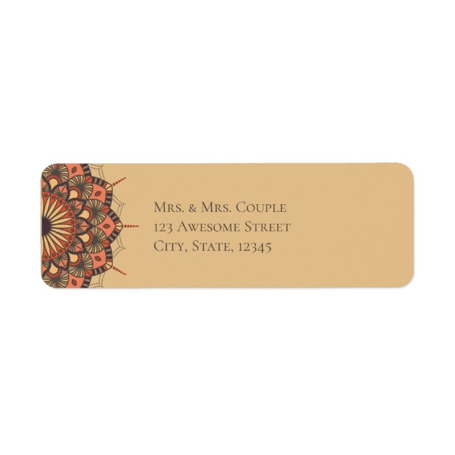 Contemporary Brown Peach Mandala Label (Front)