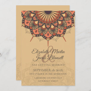 Contemporary Brown Peach Mandala Wedding Invitation