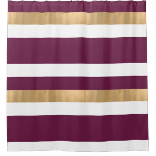 Contemporary Burgundy White and Gold Shower Curtain