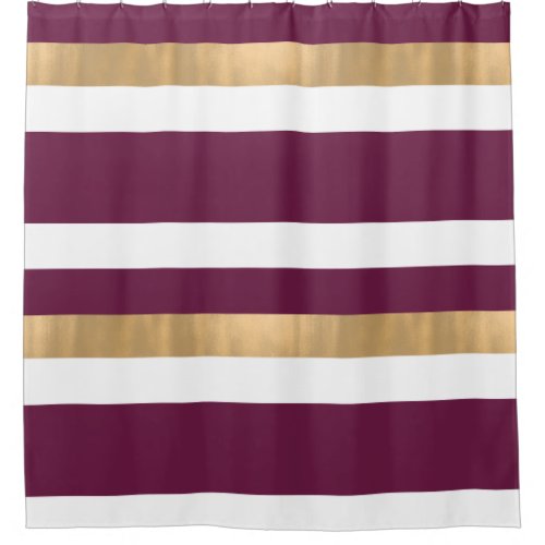 Contemporary Burgundy White and Gold  Shower Curtain