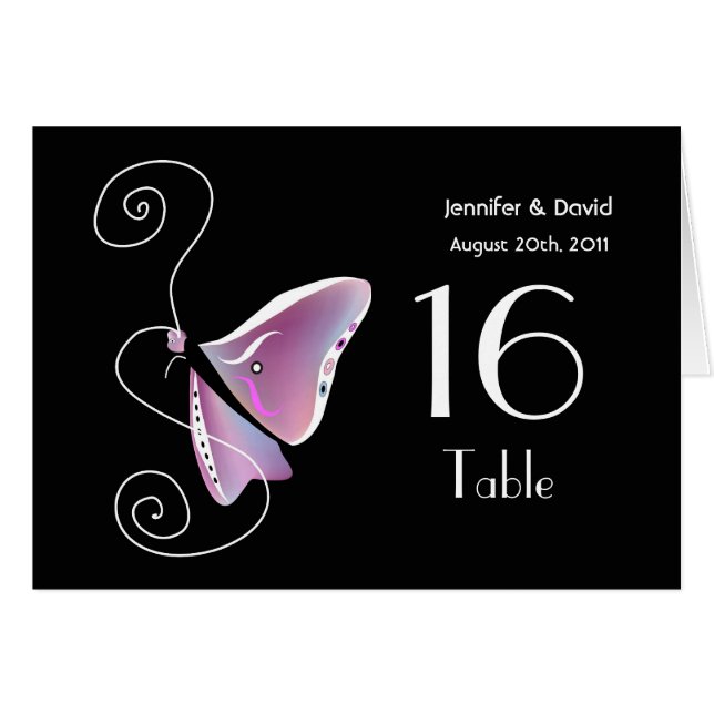 Contemporary Butterfly Wedding Table Number Card (Front Horizontal)