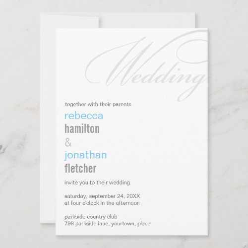 Contemporary Calligraphic Cyan Accented Wedding Personalized Invitation