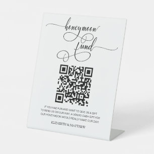 Contemporary Calligraphy Honeymoon Fund QR Code Pe Pedestal Sign