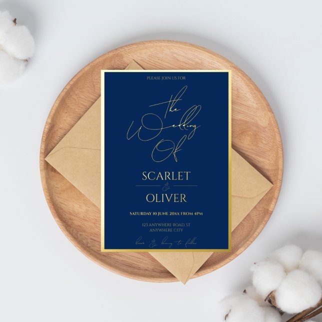 Contemporary calligraphy navy and gold wedding  foil invitation (Creator Uploaded)