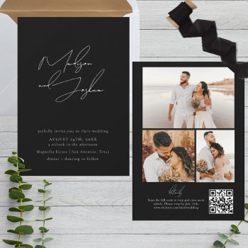 Contemporary Calligraphy Photo Collage Qr Code  In Invitation by PrintedbyCharlotte at Zazzle