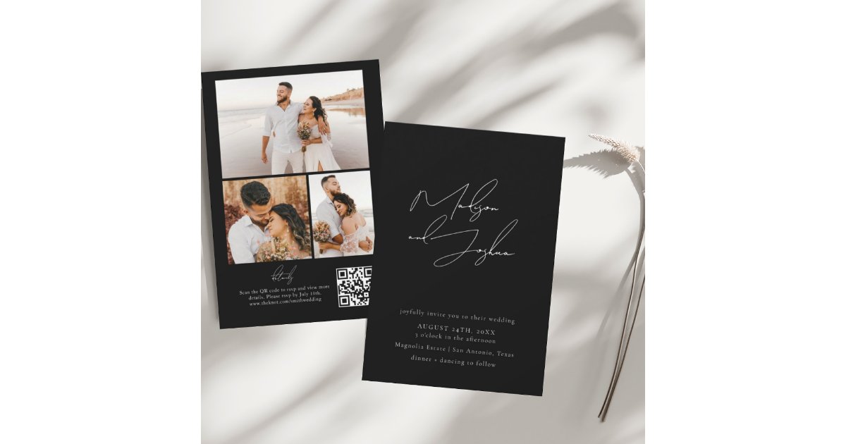 Contemporary Calligraphy Photo Collage QR Code In Invitation | Zazzle