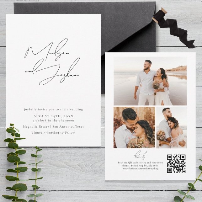 Contemporary Calligraphy Photo Collage QR Code  Invitation (Creator Uploaded)