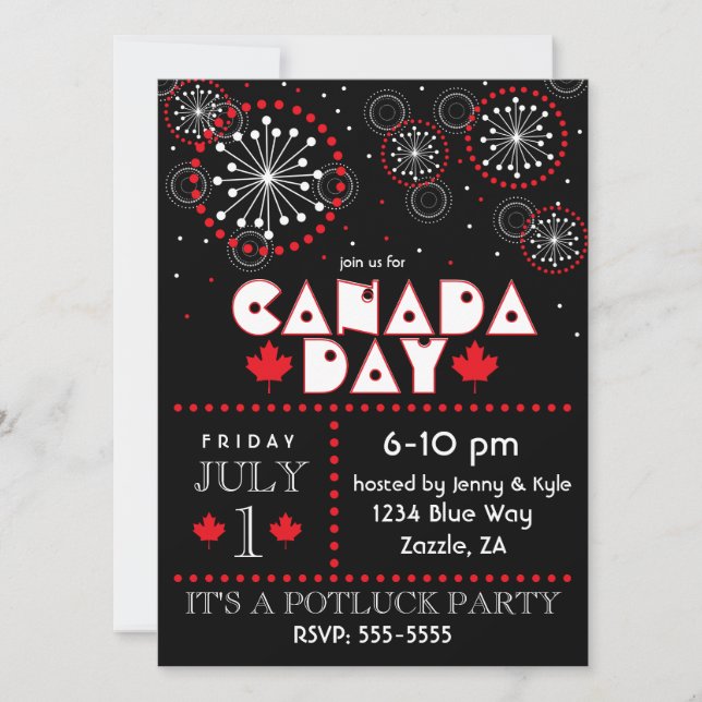 Contemporary Canada Day Fireworks Party Invitation (Front)